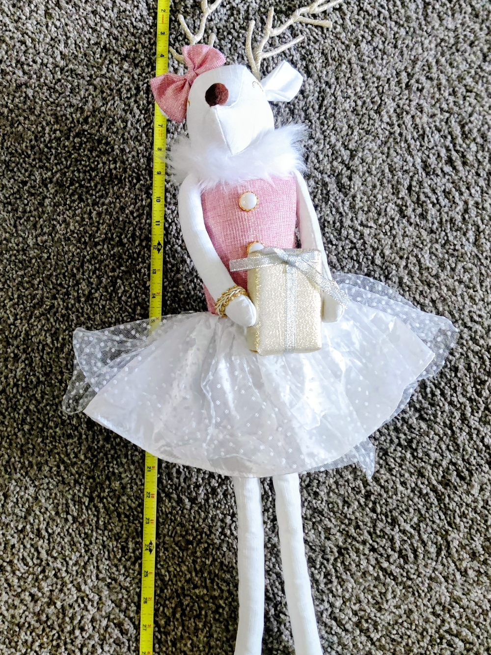 Holiday Pink and White Plush Reindeer With Tutu - Picture 5 of 5